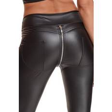 schwarze Leggings in Wetlook-Optik mit Reißverschluss