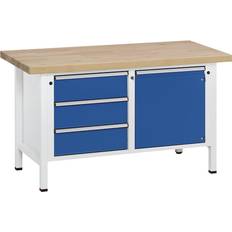 Lockable drawers Work Benches ANKE Workbench, frame construction, 3 drawers, door 540 mm, sheet steel covering, partial extension