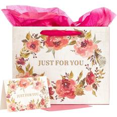 Pink Wrapping Paper & Gift Wrapping Supplies Just For You Large Gift Bag Set in Cream with Card and Tissue Paper