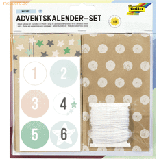 Folia folia 9396 – Adventskalender set Nature, med 24 livsmedelssäkra papperspåsar 10 x 17,5 x 5,5 cm stort, 7 m sladd och nummerdekal