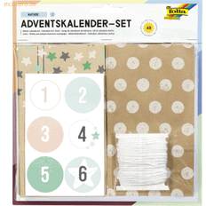 folia 9396 – Adventskalender set Nature, med 24 livsmedelssäkra papperspåsar 10 x 17,5 x 5,5 cm stort, 7 m sladd och nummerdekal