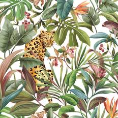 Wallpapers NextWall Daisy Bennett Tropical Leopard White Peel & Stick Wallpaper green