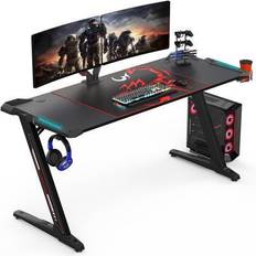 Gaming Accessories EUREKA ERGONOMIC Eureka Ergonomic 60 inch Large Z-Shaped RGB LED Lights Gaming PC Computer Desk with Free Mouse Pad Controller Stand Hook Cup Holder