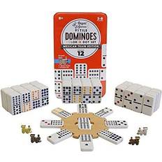 Regal Games Double 12 Colored Dot Dominoes Mexican Train Game Set with Wooden Hub, 91 Domino Tiles, 4 Metal Trains, and Collectors Tin