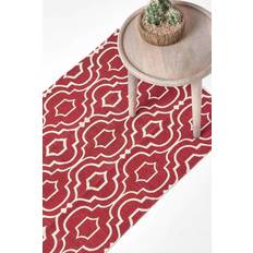 Homescapes Riga 100% Cotton Printed Patterned Hall Runner Red, White