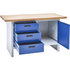 Lockable drawers Work Benches EUROKRAFTbasic Workbench with closed sides, 3 drawers, 1 door, width 1500 mm, light grey gentian blue