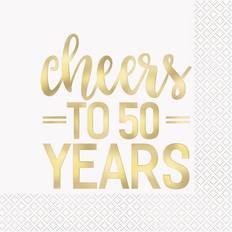 Kulta Paperiset lautasliinat Unique Party 72571 Foil Gold "Cheers to 50 Years" 50th Anniversary Paper Napkins, Pack of 16