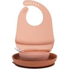 Nattou Set de repas silicone avec bavoir 4 pcs rose sans BPA