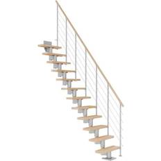 Billig Straight Stairs Dolle Dublin Ligeløb Pearl Grey-STYLE 6-Lakeret Bøg 222 - 270 cm