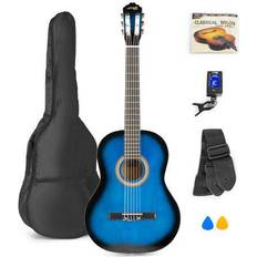 Gitarrpaket MAX SoloArt klassisk akustisk gitarr (39" Starter Set Blå, Gitarrpaket komplett -Blå färg