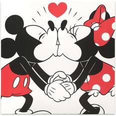 Rouge Décorations murales Mickey Mouse & Minnie Mouse Kiss Canvas Wall Decoration Black/Red/White