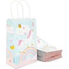 Blue Panda 24 Pack Small Unicorn Favor Bags with Handles, Pastel Rainbow Birthday Party Decorations (5.5 x 8.6 x 3 In)