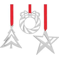 Nambe Mini Assorted Star, Wreath Set 3 Silver-Tone Christmas Tree Ornament