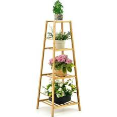 Tall outdoor plant stand Costway 14.5 13.5 Tall Indoor/Outdoor Natural Wood Plant Stand 4-Tier