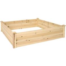 Pots & Planters Sunnydaze Outdoor Square Wood Raised Garden Bed for Flower Vegetable Herb Gardening