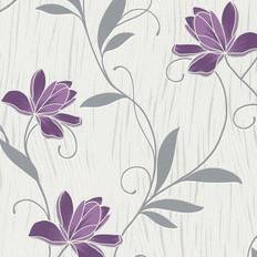 Wallpapers A.S. Creation Lotus Wallpaper AS Creation Floral Textured Glitter Vinyl Grey Purple White