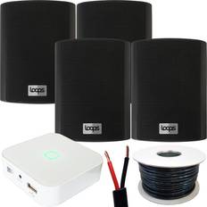 Amplifiers & Receivers Loops 80W Mini WiFI Stereo Amplifier & 4x 70W 4" Black Outdoor Wall Speaker System