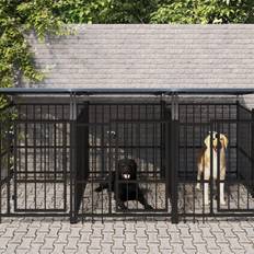 vidaXL udendørs hundegård med tag 5,63 m² stål