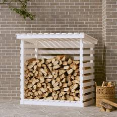 Blanco Accesorios de Chimenea vidaXL Leñero De Madera Maciza De Pino Blanco 108x73x108 Cm