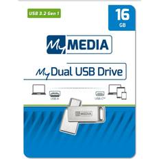 Schede di Memoria & Chiavette USB Verbatim Pendrive dual 16GB USB MyMedia My Dual 3.2 69268 Chiavetta in metallo 2 in 1 USB Tipo-C e USB Tipo-A USB 3.2 Gen 1