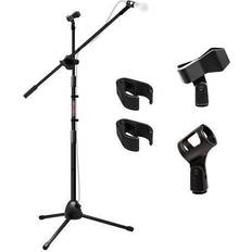 Microphone Accessories 5 Core Premium Adjustable Microphone Stand Boom Arm Mic Mount Quarter-turn Clutch Foldable Tripod Holder 360 Rotating Dual Mic Holder Audio Vocal