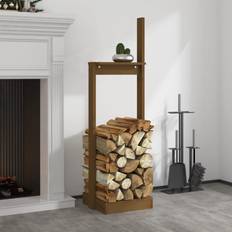 Accesorios de Chimenea vidaXL Soporte Para Leña Madera Maciza Pino Marr�ón Miel 33,5x30x110 Cm