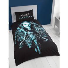 Linne - Svarta Påslakan Dreamtex Assassins Creed Valhalla Single Påslakan Svart, Blå