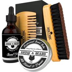 Beard Styling Beard Brush, Beard Comb, Beard Oil, & Beard Balm Grooming Kit for Men's Care, Travel Bamboo Facial Hair Set for Growth, Styling, Shine & Softness, Great Gifts for Him (Bamboo)