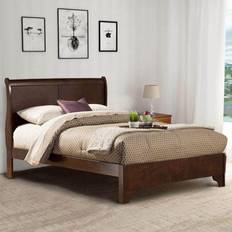 Loft bed queen Benjara Brown Rubberwood Queen Low Footboard Sleigh Bed