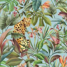 NextWall Daisy Bennett Tropical Leopard Sky Blue Peel & Stick Wallpaper