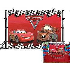 Photo Backgrounds Botong 5x3ft Cars Backdrop Movie Birthday Party Supplies Backdrops Car Racing Story Black White Grid Red Photo Backgrounds for Photography Birthday Party Banner