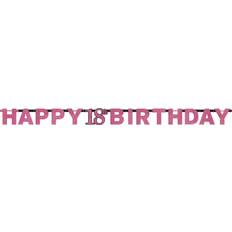 Amscan Guirlande 18 Happy Birthday Sort Lyserød