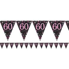 Black Garlands & Confetti Amscan Sparkling Pink Celebration 60th Birthday Bunting Party Pennant pink birthday 60th party bunting pennant banner celebration flag black