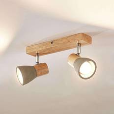 Lindby Concrete and wooden Ceiling Flush Light