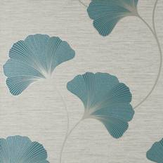 Crown Fine Decor Miya Ginko Teal Wallpaper FD43151