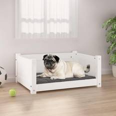 vidaXL Solid Pine Wood Dog Bed White 65.5x50.5x28 Wooden Pet Sofa Dog Couch