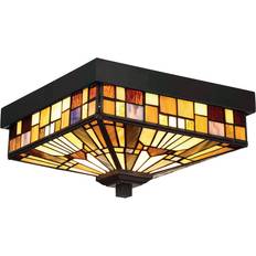 Brown Ceiling Flush Lights QUOIZEL Outdoor Inglenook, Tiffany Ceiling Flush Light