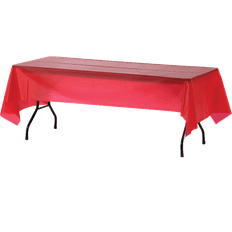 Red Table Cloths Genuine Joe GJO10326, Rectangular Tablecover, 54"W x 108"L, Plastic, Red, 6/Pack