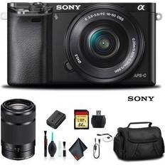 Digital Cameras Sony Alpha a6000 Mirrorless Camera with 16-50mm and 55-210mm Lenses ILCE6000Y/B With Soft Bag, 64GB Memory Card, Card Reader, Plus Essential