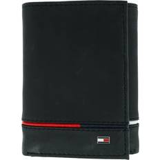 Mens wallets Tommy Hilfiger Men's Leather Leif RFID Trifold Wallet with Double ID, Black