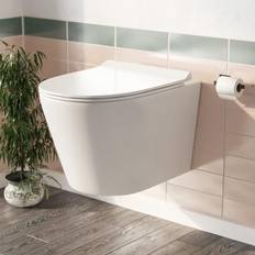Nes Home Elliss Rimless Wall Hung Toilet Pan Soft Close Toilet Seat