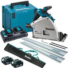 Makita Li-Ion Circular Saws Makita DSP601ZJU 36V Brushless AWS Plunge Saw with 2 x 5.0Ah Battery & Twin Port Charger Accessories