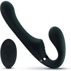 Inalámbrico Arneses No-Parts Strapon dildo sin arnés de doble penetración con vibrador 22 cm Negro