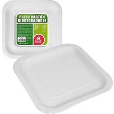 25 assiettes carrées carton bio 20cm blanc 10601