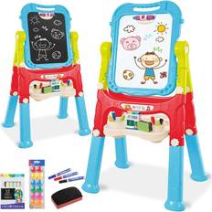 Toy Boards & Screens Kids Folding Double Sided Magnetic Drawing Board Easel with Accessories