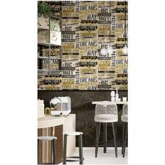 Noordwand Wallpaper Friends & Coffee Words and Letters Metallic and Black