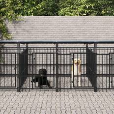 vidaXL Hundgård utomhusbruk tak stål 7,51 m²