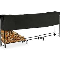 Caminetti Relaxdays Porta Legna da Camino con Telo, Portalegna da Ardere in Metallo. HxLxP: 122x370x38,5 cm, Grande, Esterni, Nero
