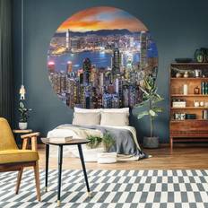 Behangen WallArt Behangcirkel Skyline by Night 190 cm