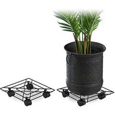 Relaxdays Square Plant Caddy Set Rolling Flowerpot